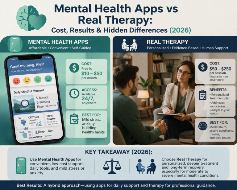 Mental Health Apps vs Real Therapy: Cost, Results & Hidden Differences (2026)